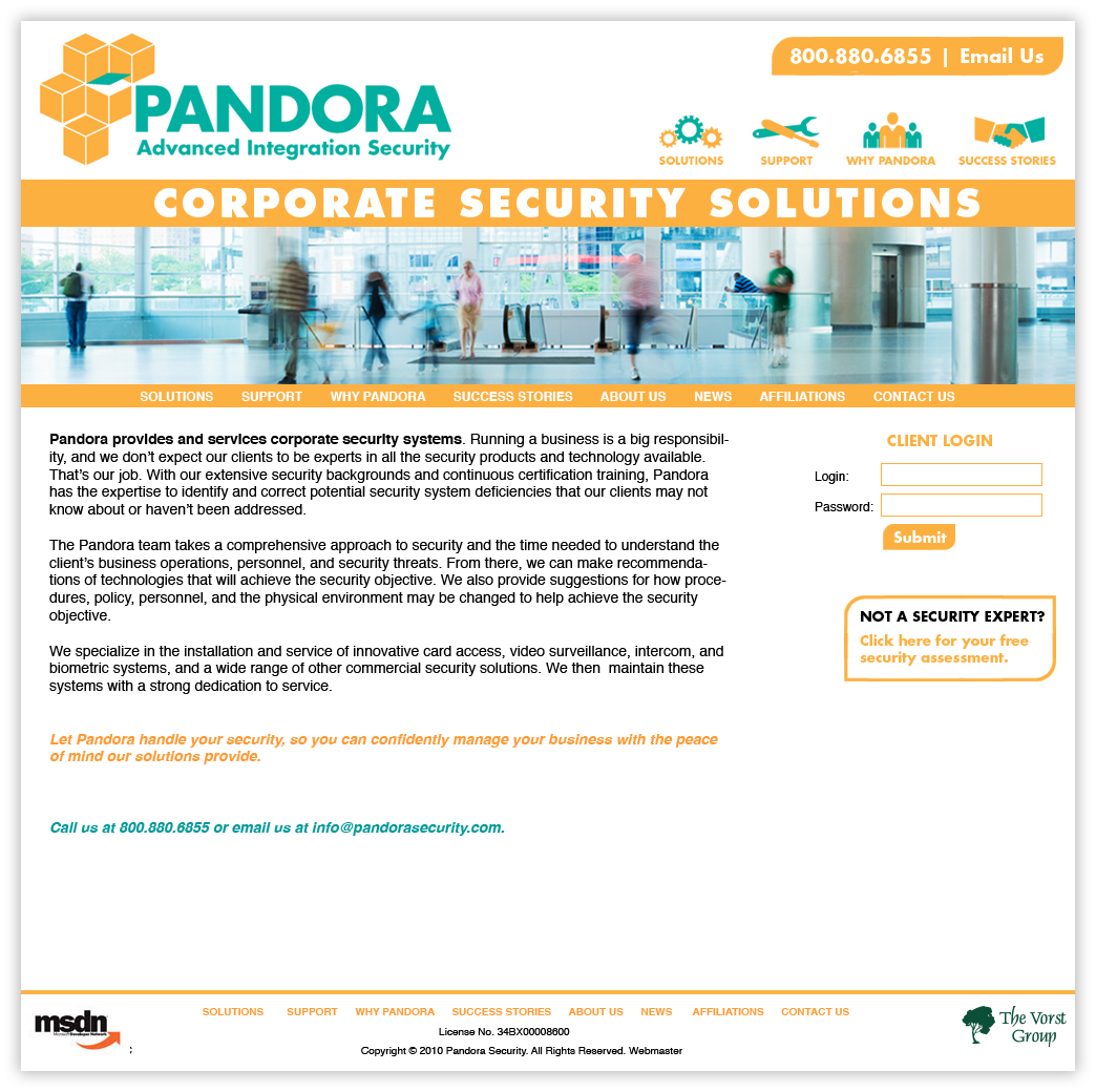 Pandora Security homepage