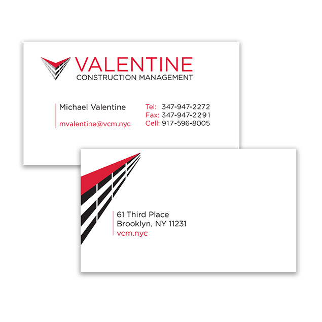 Valentine Construction Management business cards designed by Optimum Design & Consulting