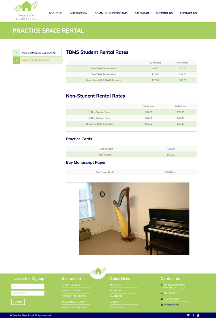 Turtle Bay Music School rentals page