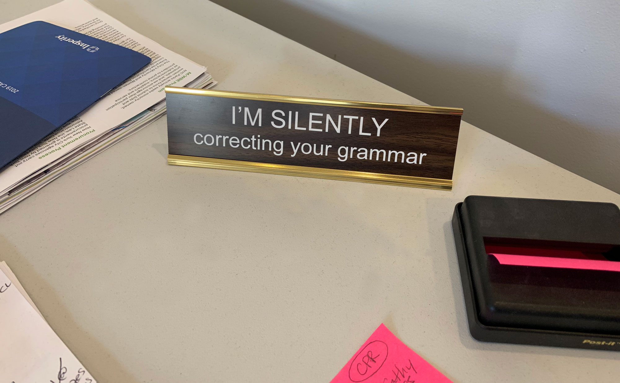 Sign on Christie's desk